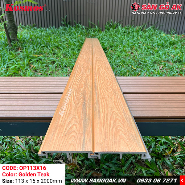 Tấm ốp gỗ nhựa ngoài trời ASA Kosmos OP113X16 Golden Teak